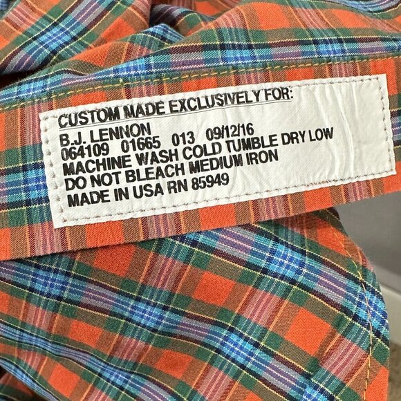 Corporate  Image for Tom James Shirt Mens XL Orange Blue Plaid Button Up - Picture 7 of 7